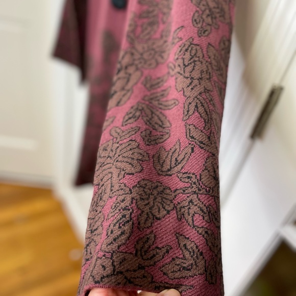 SOFT SURROUNDINGS Floral Duster Sweater Coat Burgundy - Small - Picture 3 of 8